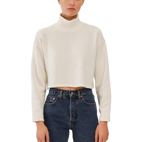 Zara Sweaters - Zara Ivory Mock Neck Drop Shoulder Cropped Sweater size Small NWT